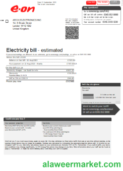 E.ON UK electricity utility business bill, page 1 SCR